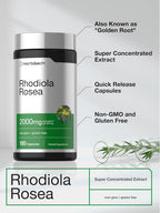 Horbäach Rhodiola Rosea Cápsulas | 180 Cápsulas | Suplemento No GMO, Sin Gluten