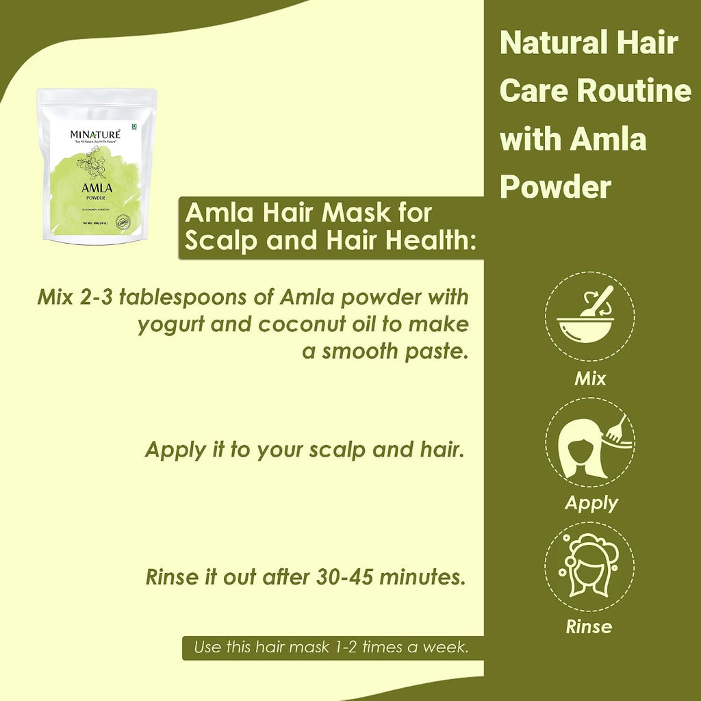 Mi Nature Amla Powder - Polvo de Amla (Grosella India) 454 g - Vitamina C - No OGM - Vegano - Sin Gluten - Hecho en India