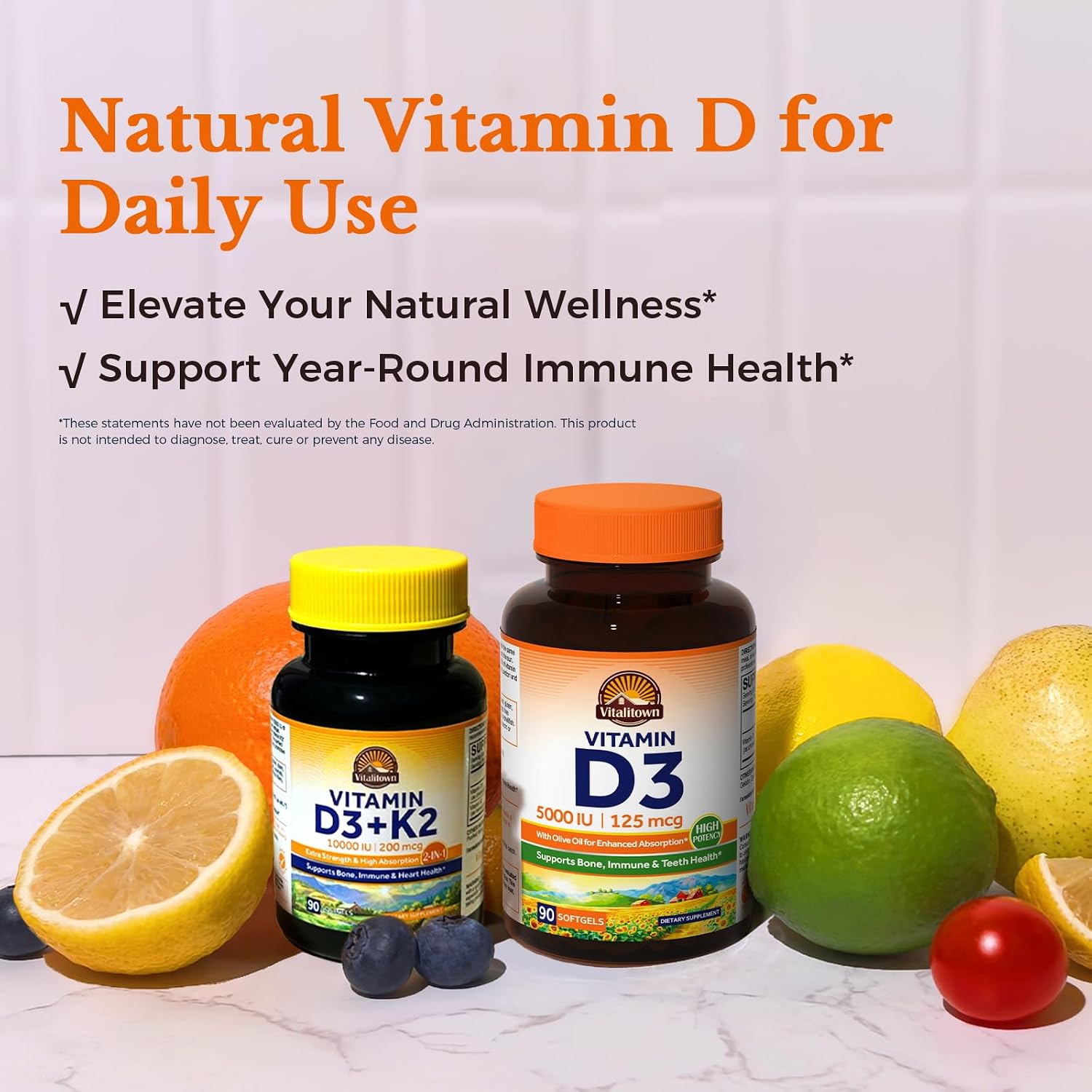 Vitalitown Vitamina D3 125 mcg (5000 UI) - 90 Cápsulas Blandas con Aceite de Oliva