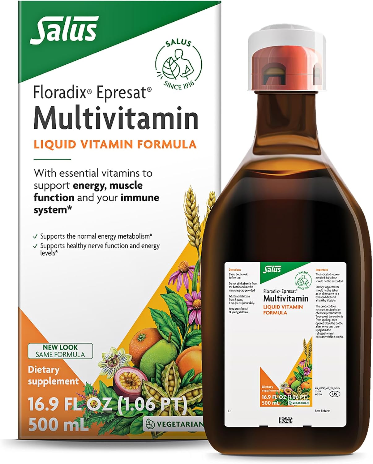 Floradix Epresat Adult Multivitamínico Líquido - Complemento Alimenticio con Vitaminas A, D, B6, Cardo Mariano y más - 250 ml