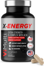 ViMulti X-Energy Complejo de Vitaminas B en Cápsulas con Cafeína, Taurina, Magnesio, Extracto de Acai, Ginseng, Rodiola, Maca, Espirulina, Tongkat Ali, B1, B6, B12, Suplemento Dietético de Folato - 60 Cápsulas