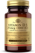 Solgar Vitamina D3 (Colecalciferol) 25 mcg (1000 UI), Sabor Natural Fresa Plátano – 100 Comprimidos Masticables – Sin OGM, Kosher
