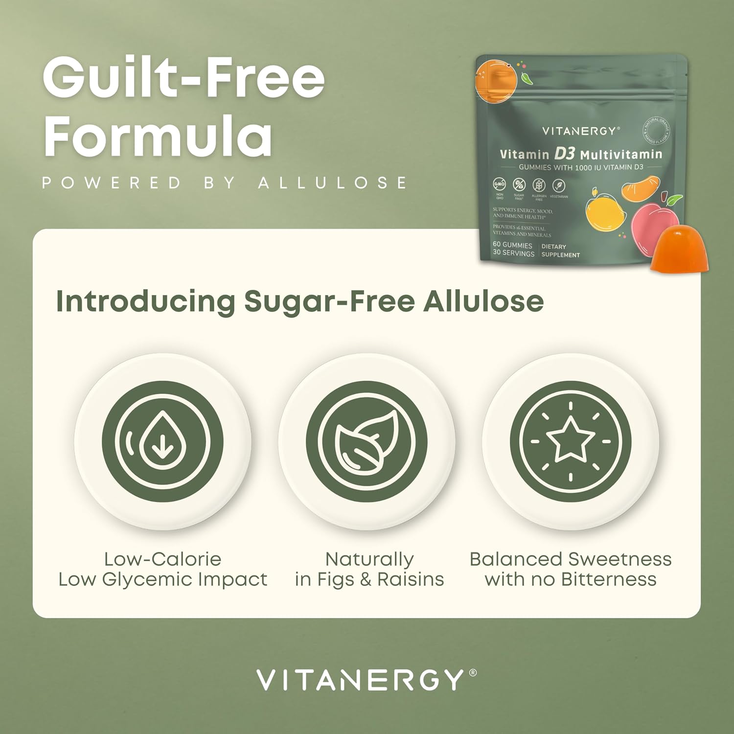 Vitanergy Women's Multivitamin Gummies con D3 y K2 - 60 Gominolas Sin Azúcar
