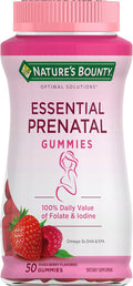 Nature's Bounty Optimal Solutions Essential Prenatal Gummies - 50 Gominolas con Ácido Fólico, Yodo, Omega 3 y DHA