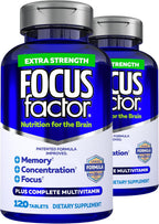 Focus Factor Adults Extra Strength, 120 Comprimidos - Suplemento para la Memoria, Concentración y Enfoque - Multivitamínico Completo con DMAE, Vitamina D, DHA