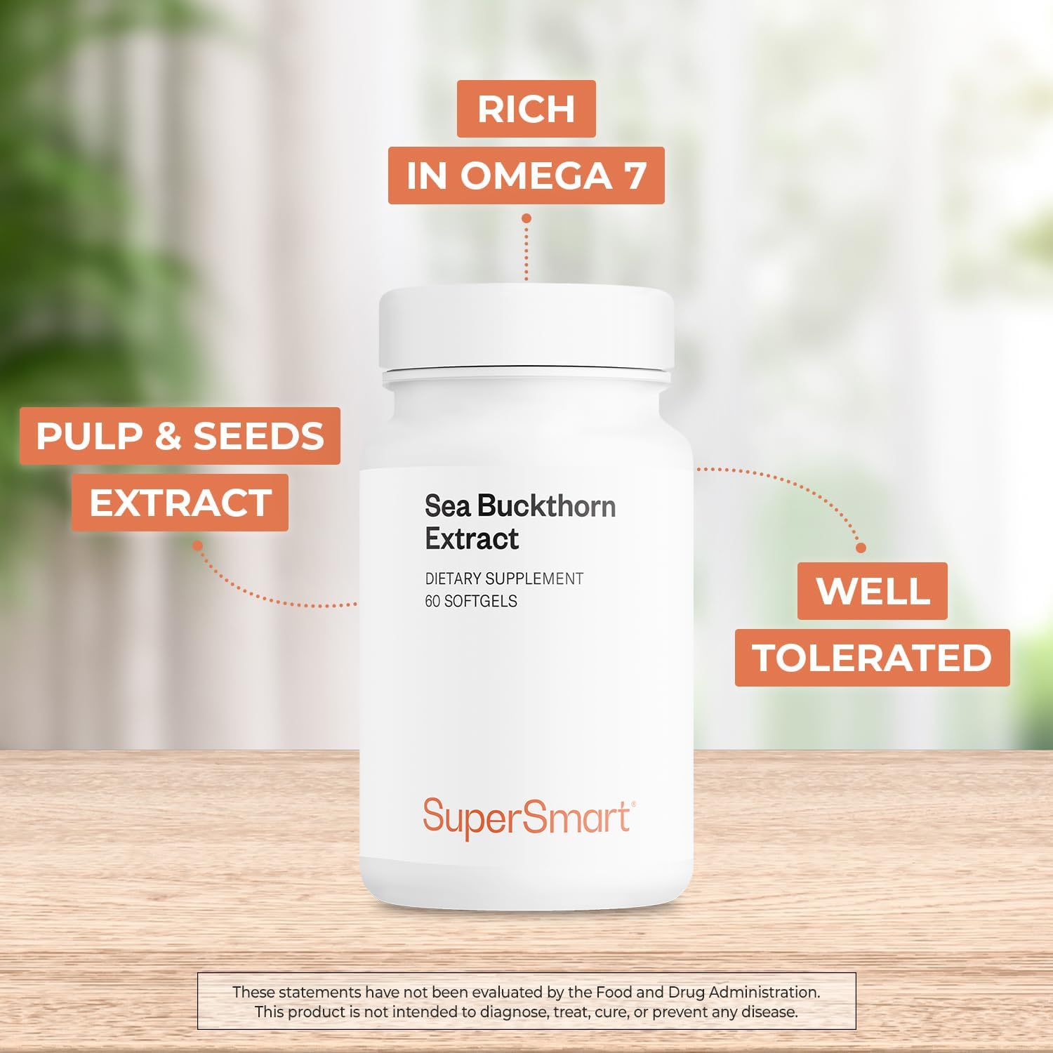 Supersmart Sea Buckthorn Extract 500mg with Omega 7 - 60 Softgels