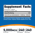 Vitamina B12 (Metilcobalamina) 5000mcg, 240 Cápsulas - Nutricost