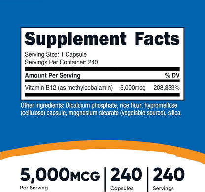 Vitamina B12 (Metilcobalamina) 5000mcg, 240 – Reducción del cansancio y la fatiga: Al apoyar la producción de – Image 2