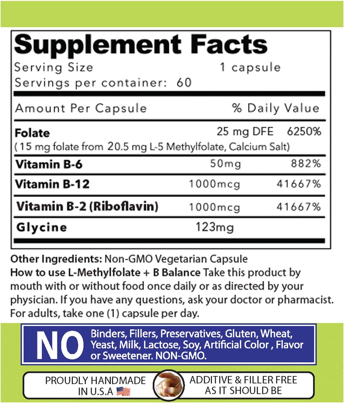 Our Daily Vites L-Metilfolato 15 mg Complejo B Balance - 5-MTHF Activo, B12 Metilada, B9, B6, B2 - Salud Cerebral, Cardíaca y Fetal - 60 Cápsulas