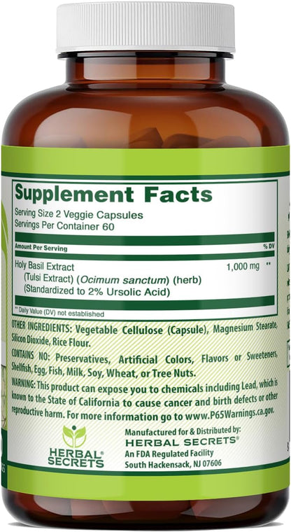 Herbal Secrets Albahaca Santa 1000 mg - 120 Cápsulas Vegetarianas – Image 2
