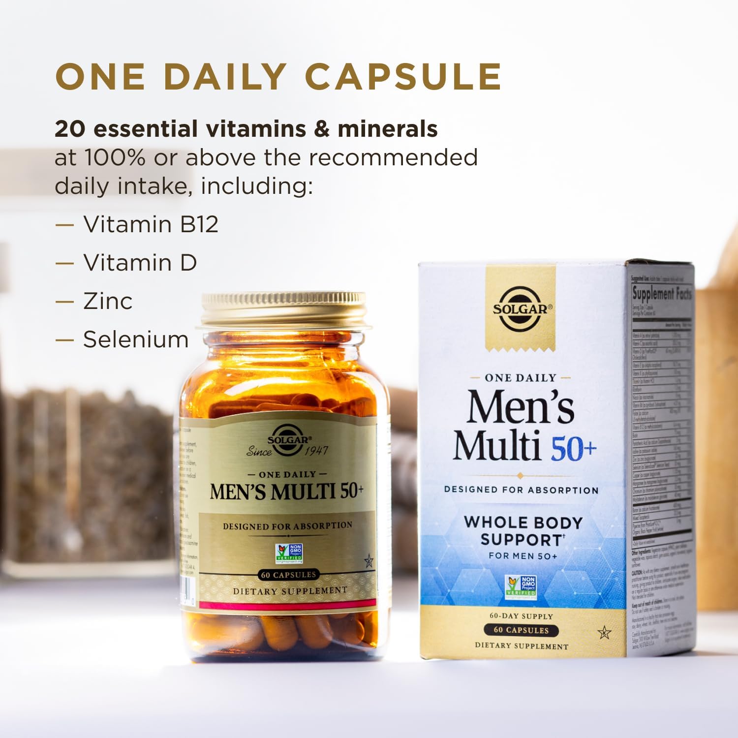 Solgar One Daily Men's Multi 50+ - Multivitamínico Completo para Hombres Mayores de 50 Años, 60 Cápsulas Veganas de Liberación Retardada