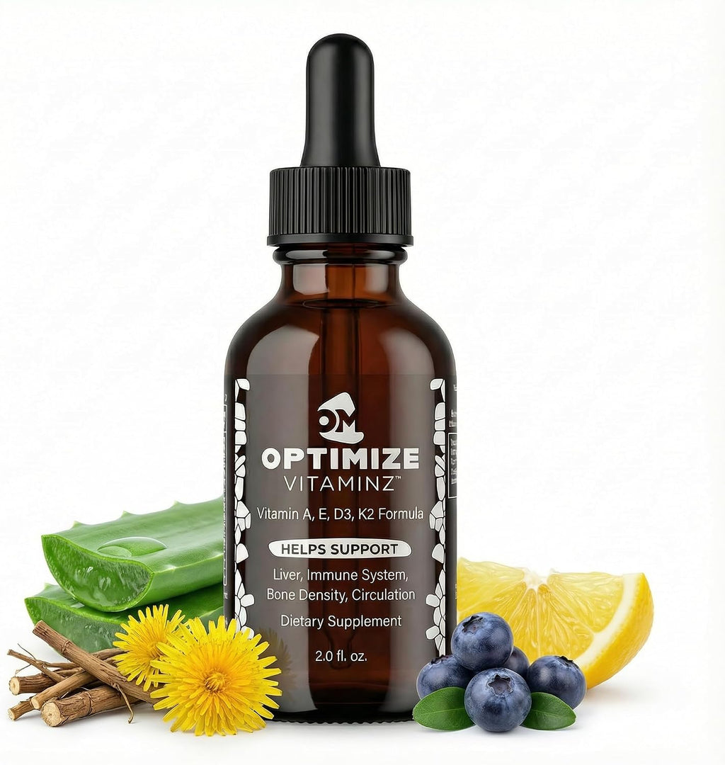 Optimize Vitaminz Líquido Vitamina D3 K2 con Diente de León y Arándano – Apoyo Inmunitario, Huesos e Hígado – Fórmula MK-7 de Rápida Absorción – 30 Días, 60 ml