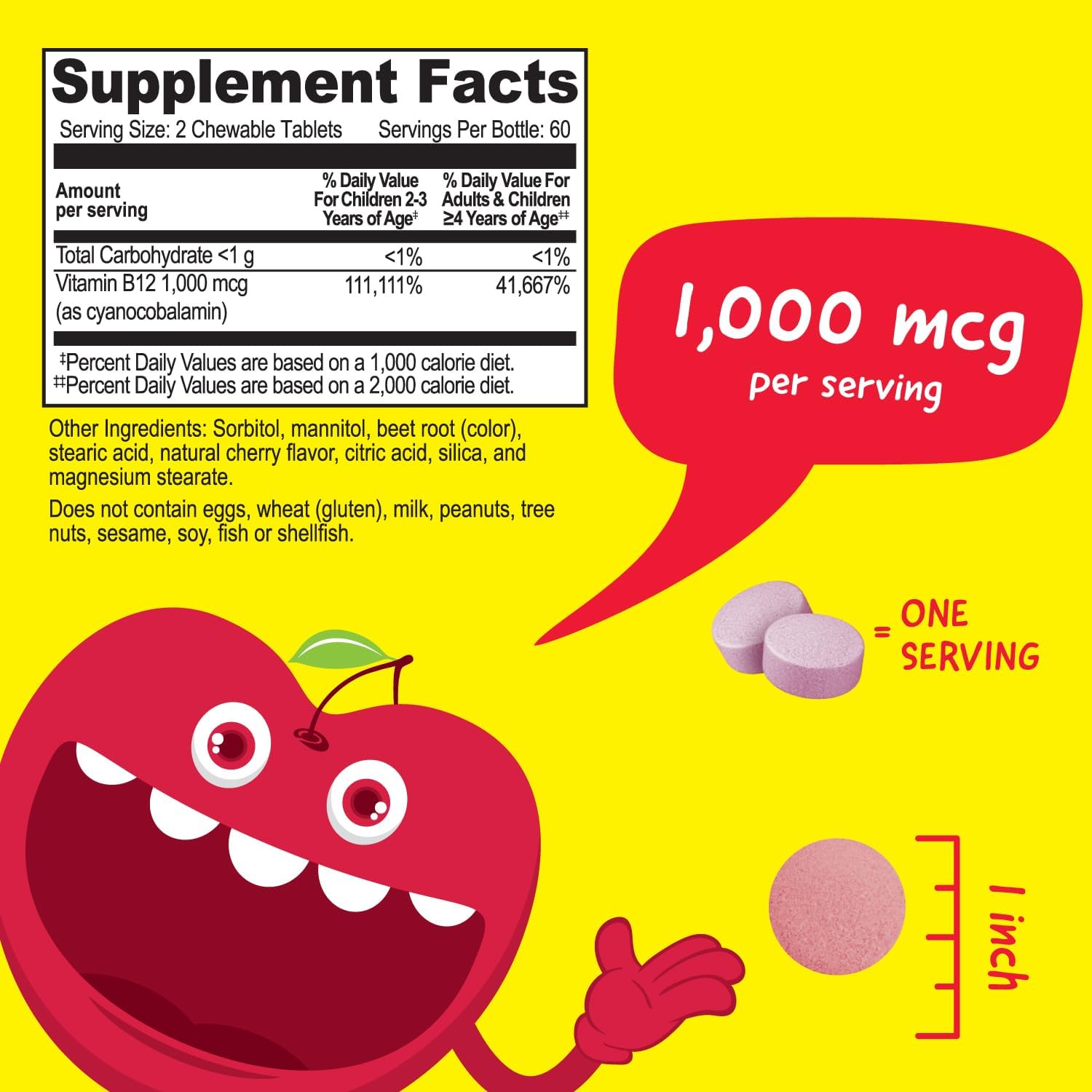 VitaWorks Vitamina B12 para Niños 1000 mcg Comprimibles Masticables