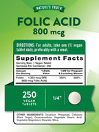 Nature's Truth Folic Acid 800 mcg | 250 Tablets | Vegan, Gluten Free