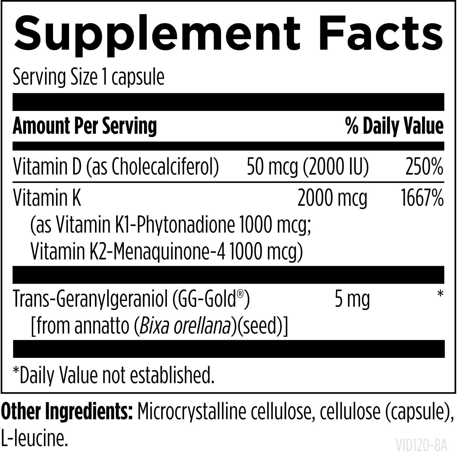 Designs for Health Vitamin D Synergy - Vitamina D3 2000 UI con K1 y K2 - 120 Cápsulas