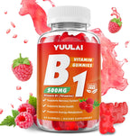 Gominolas de Vitamina B1 500mg con Magnesio, Suplemento de Tiamina para Adultos y Niños, Sabor Frambuesa, Pack de 2 (120 unidades)