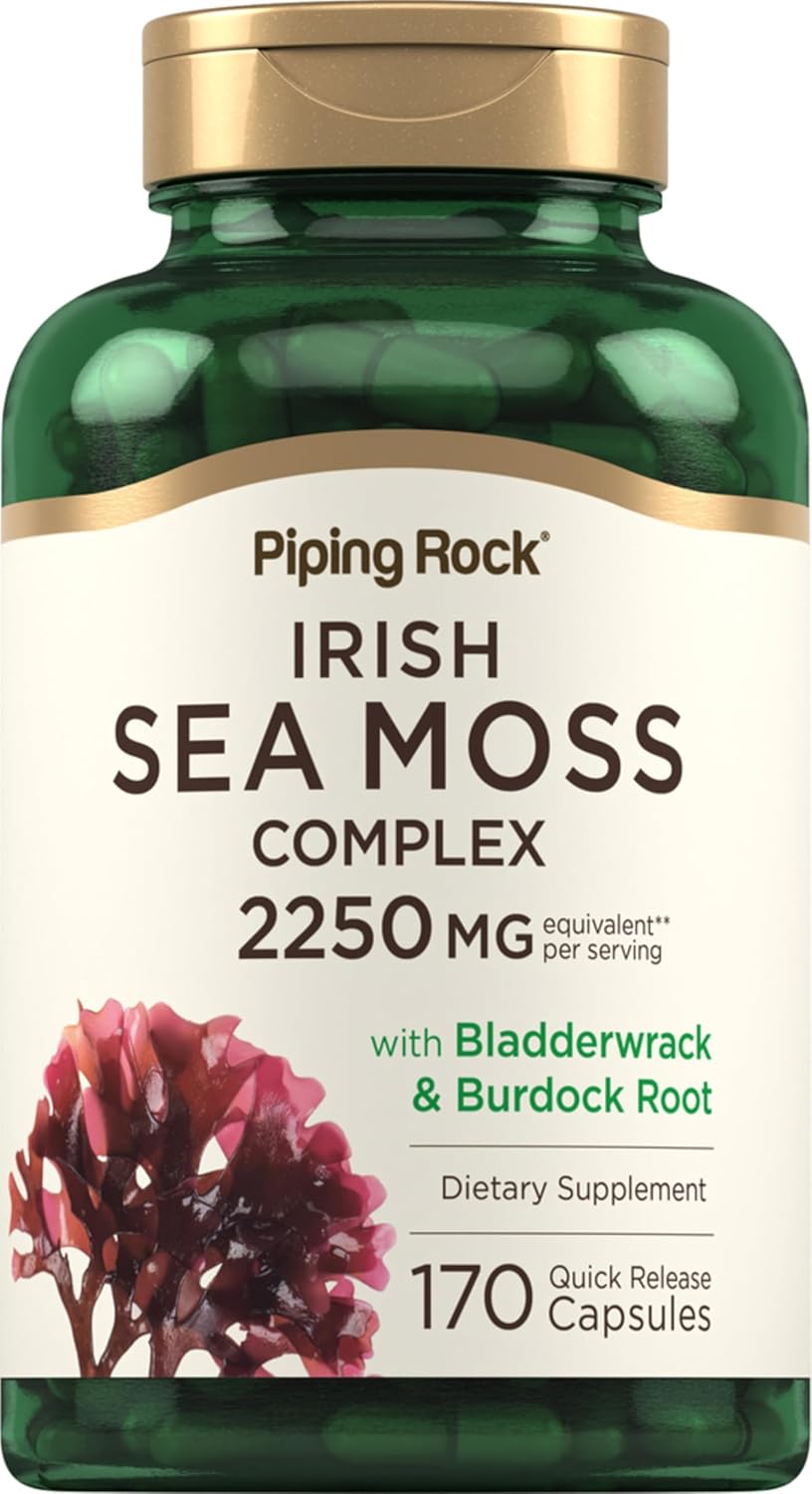 Piping Rock Cápsulas de Irish Sea Moss con Bladderwrack y Burdock Root | 170 Cápsulas