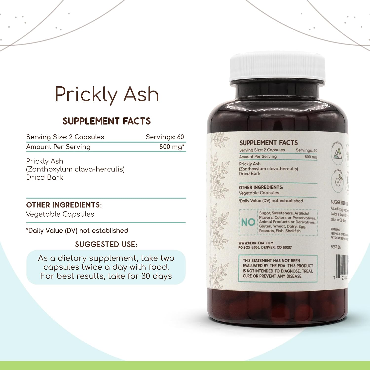 Prickly Ash 120 Cápsulas, 400 mg, Corteza Seca Silvestre de Prickly Ash (Zanthoxylum clava-herculis) (120 Cápsulas)