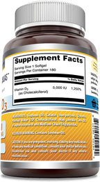 Amazing Formulas Vitamina D3 (Colecalciferol) | 5000 IU por Porción | 180 Cápsulas Blandas | No-GMO, Sin Gluten