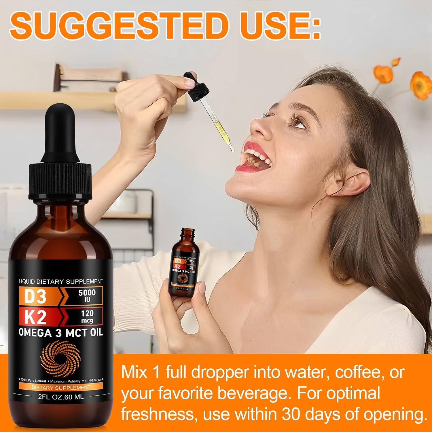 Daiasns Vitamina D3 5000 UI y K2 (MK-7) 120 mcg Gotas, 60 ml
