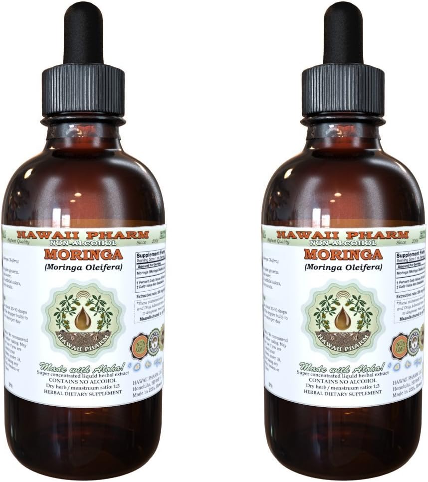 Extracto Líquido de Moringa sin Alcohol de Hawaii Pharm, Moringa (Moringa Oleifera) Glicerita de Hoja, Suplemento Natural, 60 ml