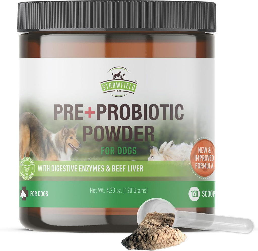 Pre + Probiotic Powder for Dogs with Digestive Enzymes - Sabor a Hígado de Ternera Natural - 120 Dosis