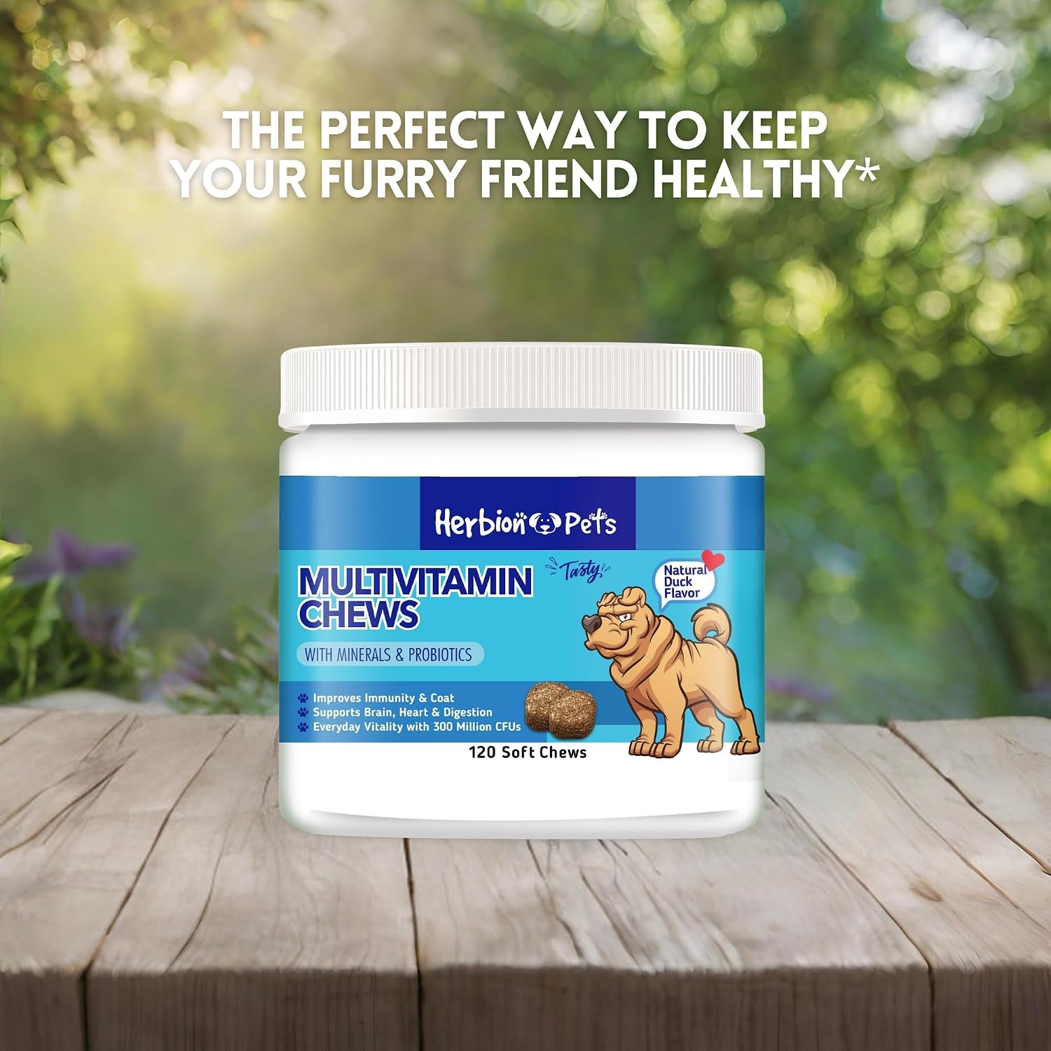 HERBION Pets Multivitamin Chews with Probiotics and Minerals - Duck Flavor