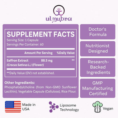Suplemento de Azafrán Liposomal 88,5 mg, Máxima Absorción, Extracto Puro de Azafrán para el Estado de Ánimo, Energía, Visión – Image 8