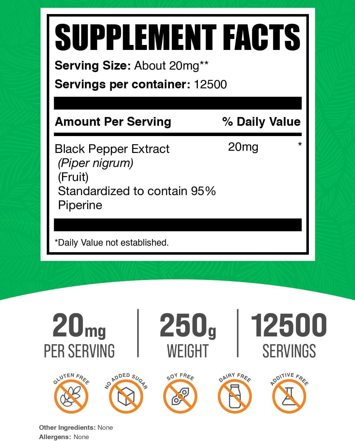 Extracto de Pimienta Negra en Polvo - 250g | BulkSupplements