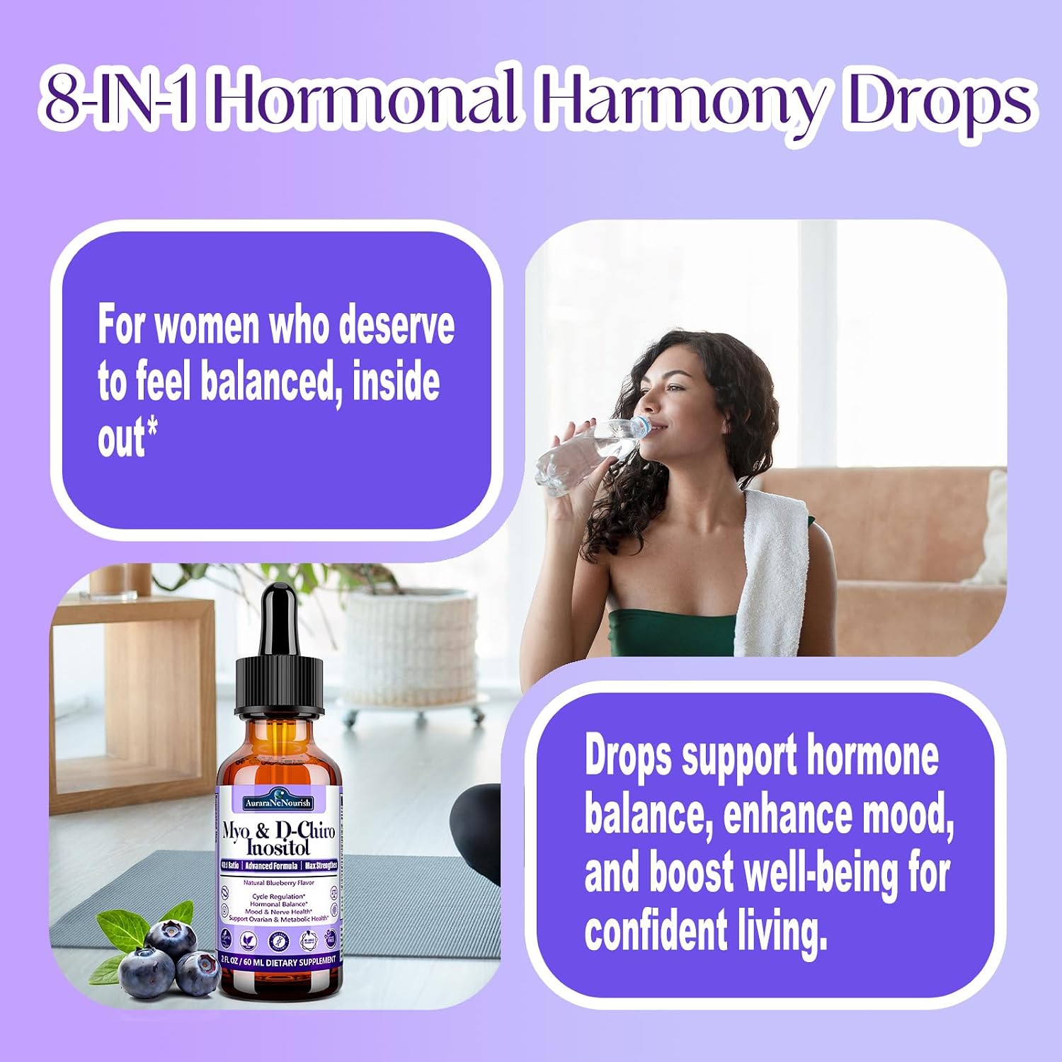 AuraraNeNourish Myo-Inositol & D-Chiro Inositol 40:1 Suplemento Líquido para Mujer