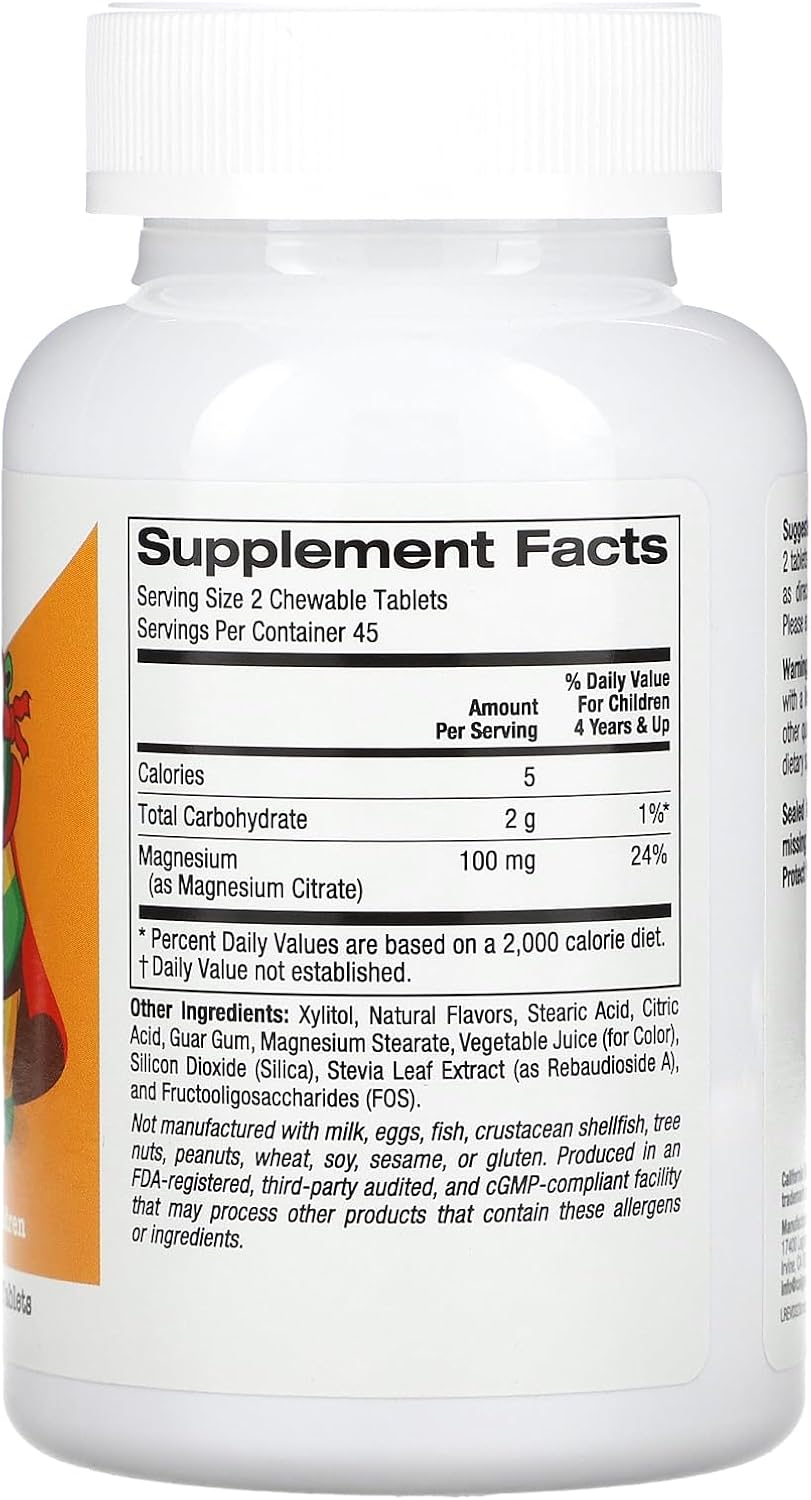 California Gold Nutrition Magnesio Masticable para Niños, Sabor Cereza, 90 Comprimidos Vegetarianos (50 mg por Comprimido)