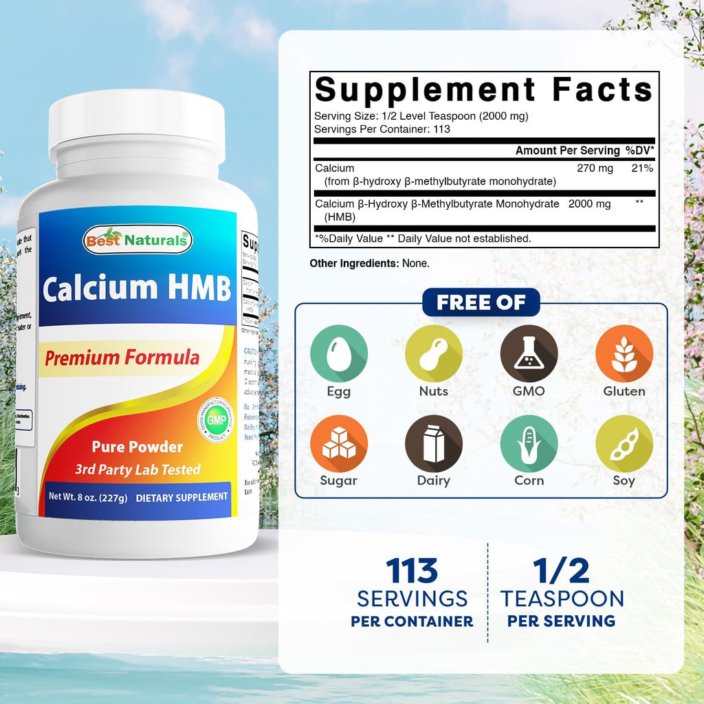 Best Naturals HMB (Beta-Hidroxi Beta-Metilbutirato) en Polvo Puro, 227 g