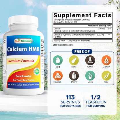 Best Naturals HMB (Beta-Hidroxi Beta-Metilbutirato) en Polvo Puro, 227 g – Image 2
