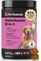 Pet Honesty Multivitamínico 10-en-1 para Perros con Glucosamina y Probióticos - 180 Comprimidos Masticables Sabor Pollo