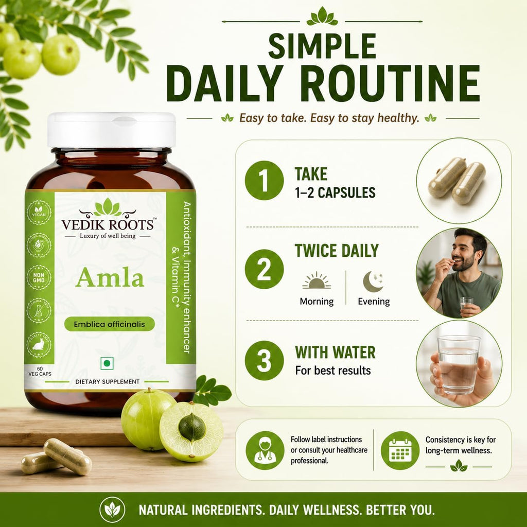 VEDIKROOTS Amla Capsules 100% Orgánico - Potenciador de Inmunidad Natural con Vitamina C (60 Cápsulas)