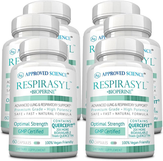 Approved Science® Respirasyl - Apoyo Pulmonar y Respiratorio con Quercefit®, Vitaminas A, C, D y BioPerine - Suministro para 6 Meses
