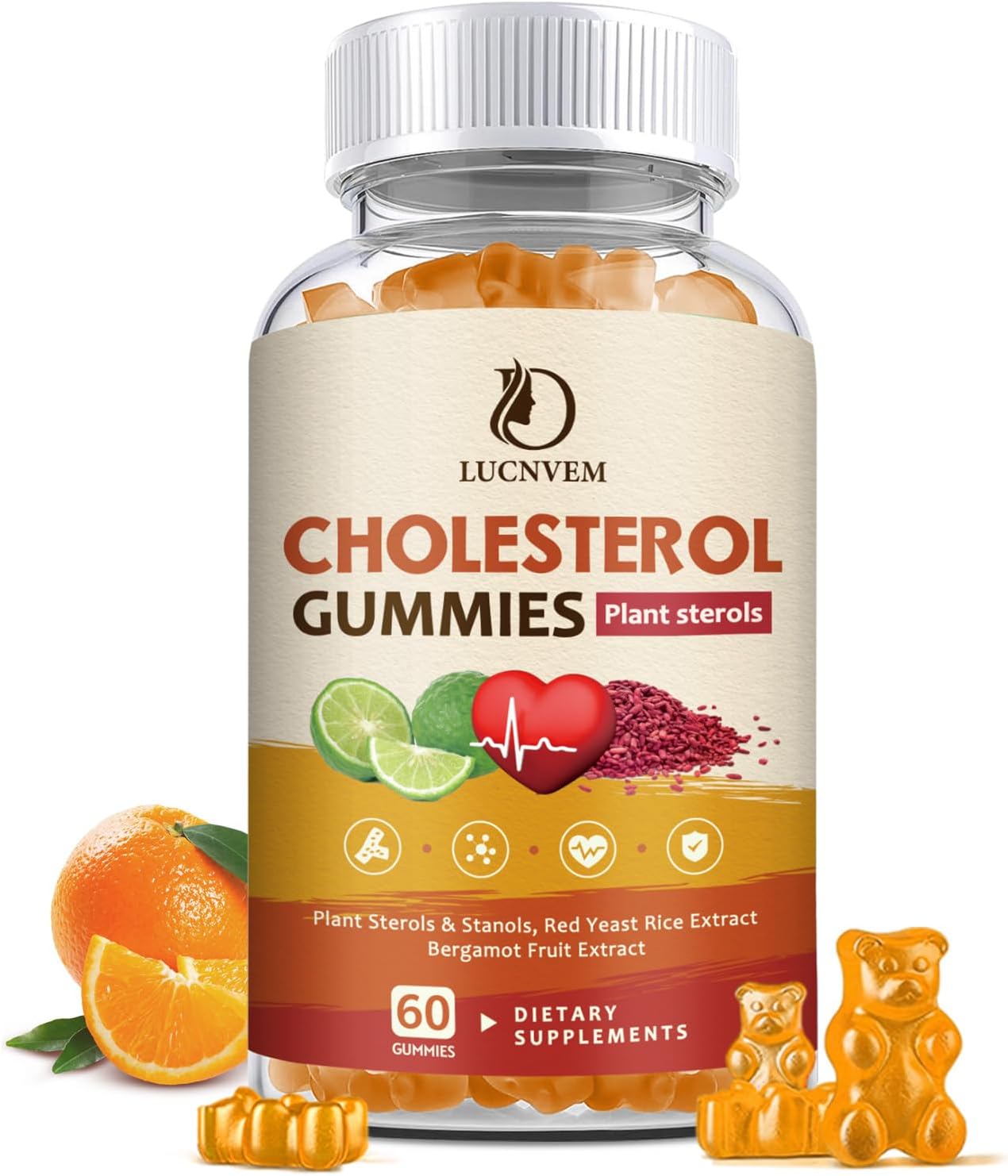 LUCNVEM Gominolas de Colesterol - Suplemento Natural con Esteroles Vegetales, Bergamota y Arroz Rojo - 30 Días