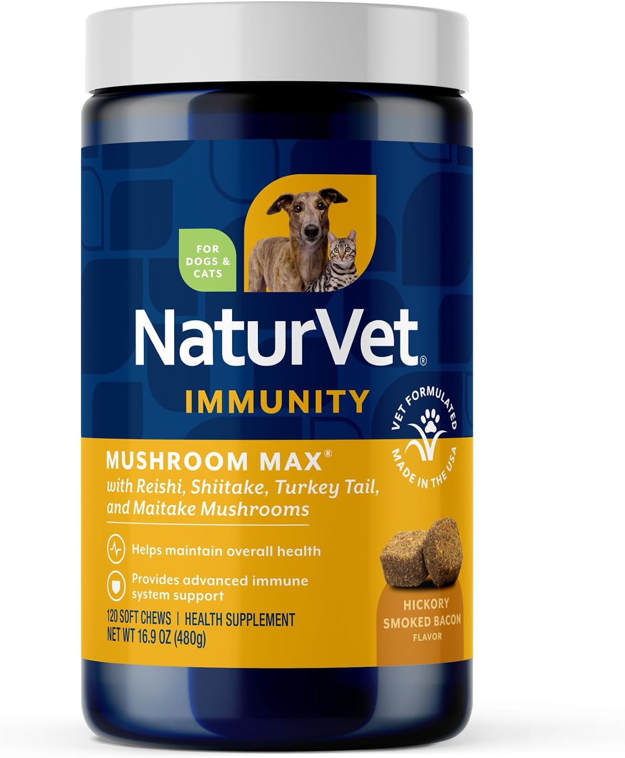 NaturVet Mushroom Max Suplemento Inmunológico Avanzado para Perros – Con Shiitake, Reishi y Cola de Pavo – 120 Comprimidos
