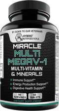 MEGAV-1 Multivitamínico, Superfood y Minerales - Complejo Diario con Probióticos y Enzimas, 90 Comprimidos
