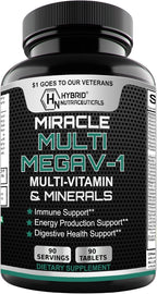 MEGAV-1 Multivitamínico, Superfood y Minerales - Complejo Diario con Probióticos y Enzimas, 90 Comprimidos