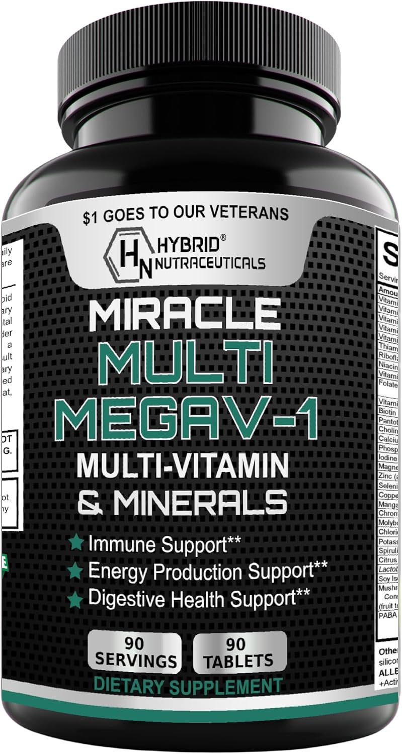 MEGAV-1 Multivitamínico, Superfood y Minerales - Complejo Diario con Probióticos y Enzimas, 90 Comprimidos