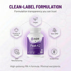 AOR Peak K2 – Vitamina K2 MK-4, 90 Cápsulas Veganas