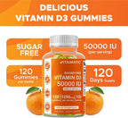 Vitamatic Vitamina D3 50.000 UI Sin Azúcar - 120 Gomitas de Pectina - Suplemento Semanal para Huesos, Dientes y Sistema Inmunológico