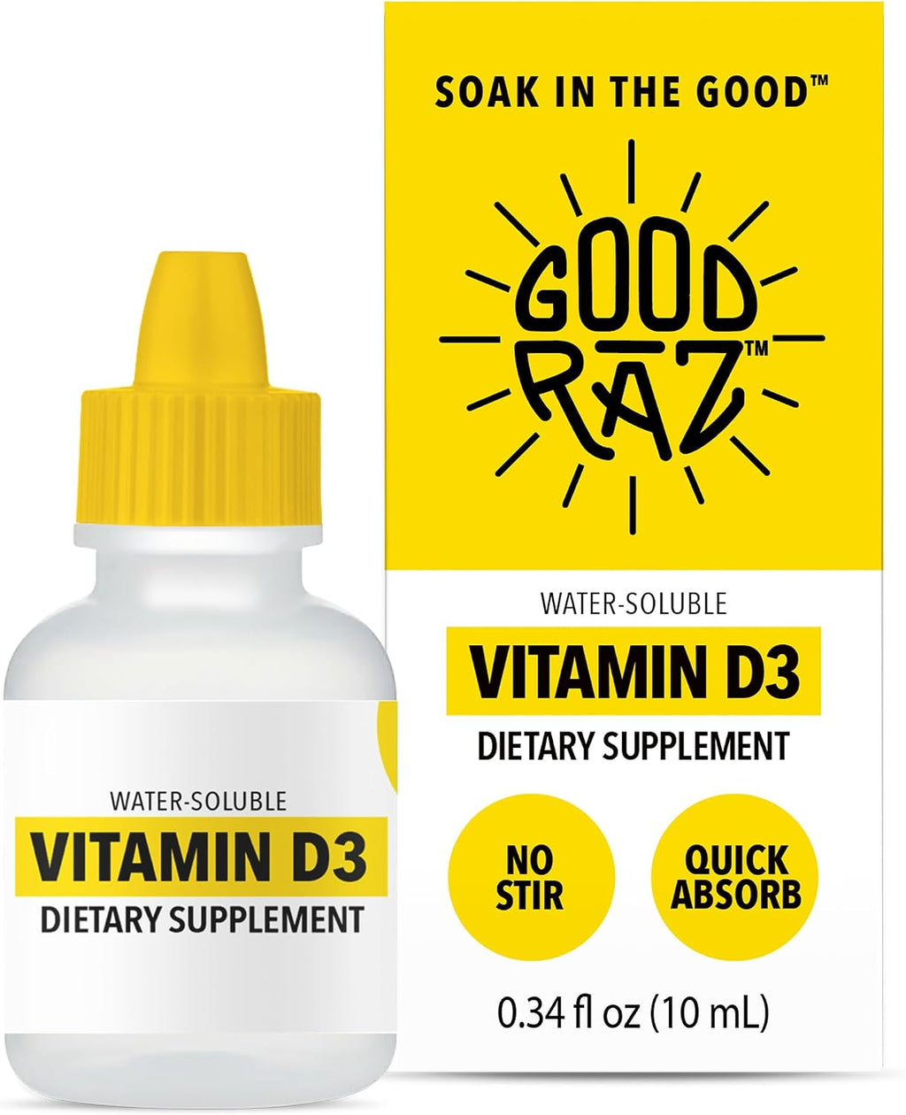 Good Raz Vitamina D3 Gotas para Adultos - Suministro para 4 Meses - Vitamina D Líquida Hidrosoluble, No GMO, Kosher