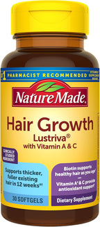 Nature Made Cápsulas Blandas para el Crecimiento del Cabello con Lustriva + Biotina, Vitamina C y A