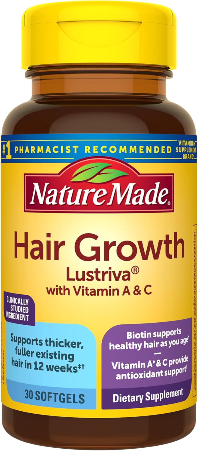 Nature Made Cápsulas Blandas para el Crecimiento del Cabello con Lustriva + Biotina, Vitamina C y A