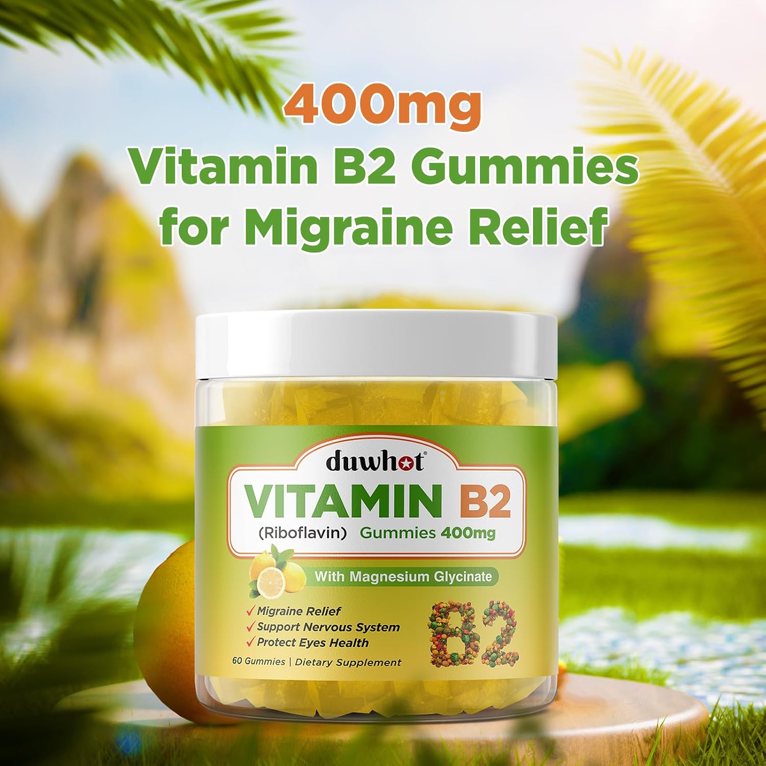 Duwhot Gominolas de Vitamina B2 con Magnesio - Riboflavina 400 mg - 60 Gomitas Veganas