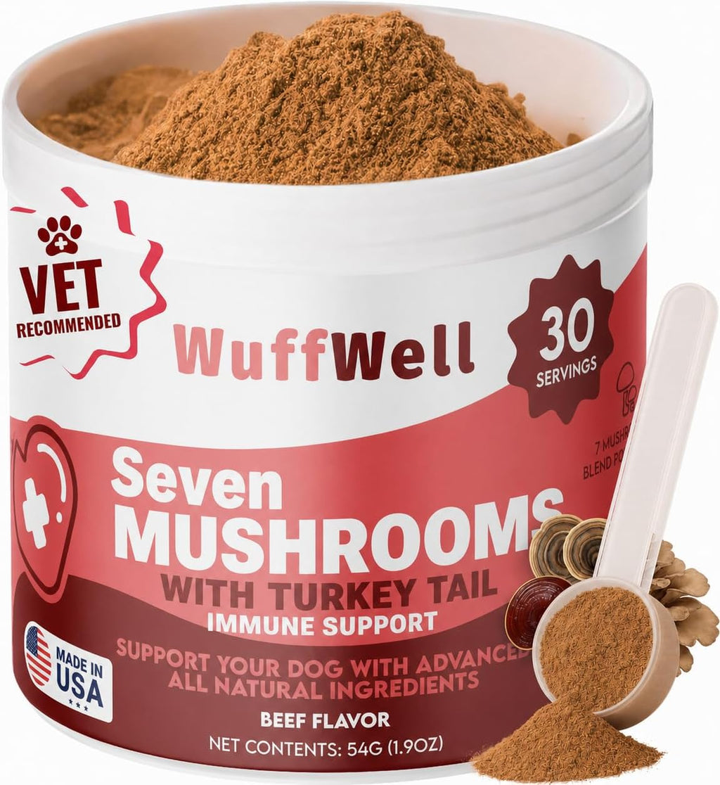 Turkey Tail Mushroom Powder para Perros - Mezcla de 7 Setas - WuffWell