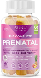 SUKU Gominolas Multivitamínicas Prenatales – Folato, Calcio, Vitamina D3, B12, K2 – Sin Azúcar – 60 Unidades