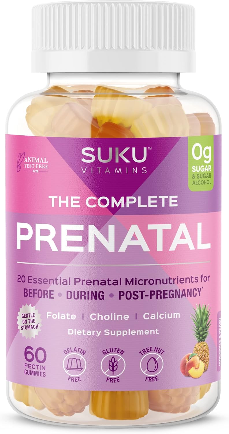 SUKU Gominolas Multivitamínicas Prenatales – Folato, Calcio, Vitamina D3, B12, K2 – Sin Azúcar – 60 Unidades
